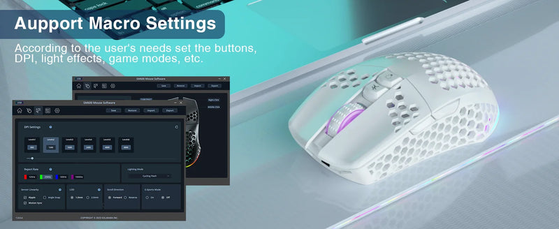 Soliaka mouse para jogos e-sports, sem fio/com fio, ultraleve, favo de mel, rgb, retroiluminado, ajustável, 12800dpi, ergonômico, gamer
