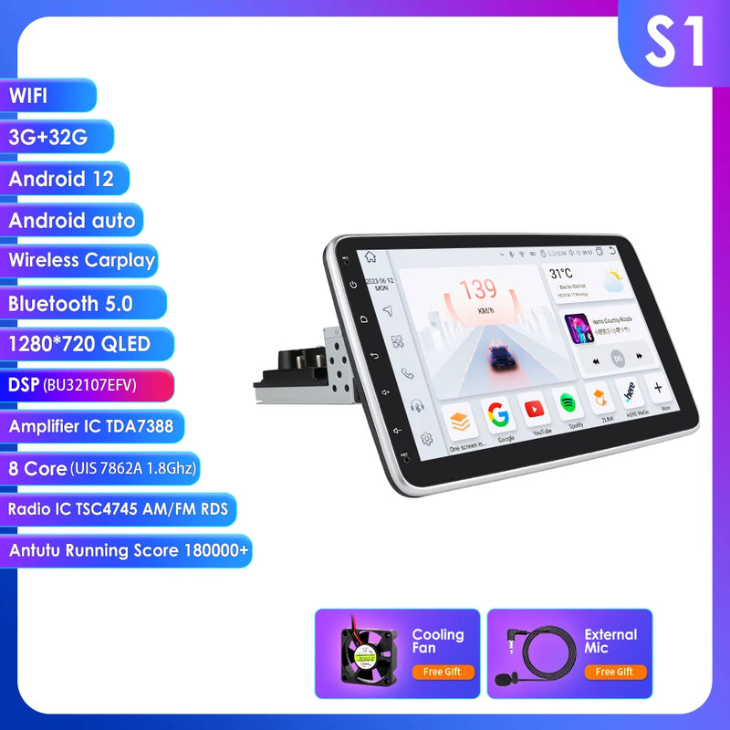 1 din android rádio estéreo do carro 10.1 girar tela de toque removível para universal carplay navegação gps bluetooth wifi autoradio