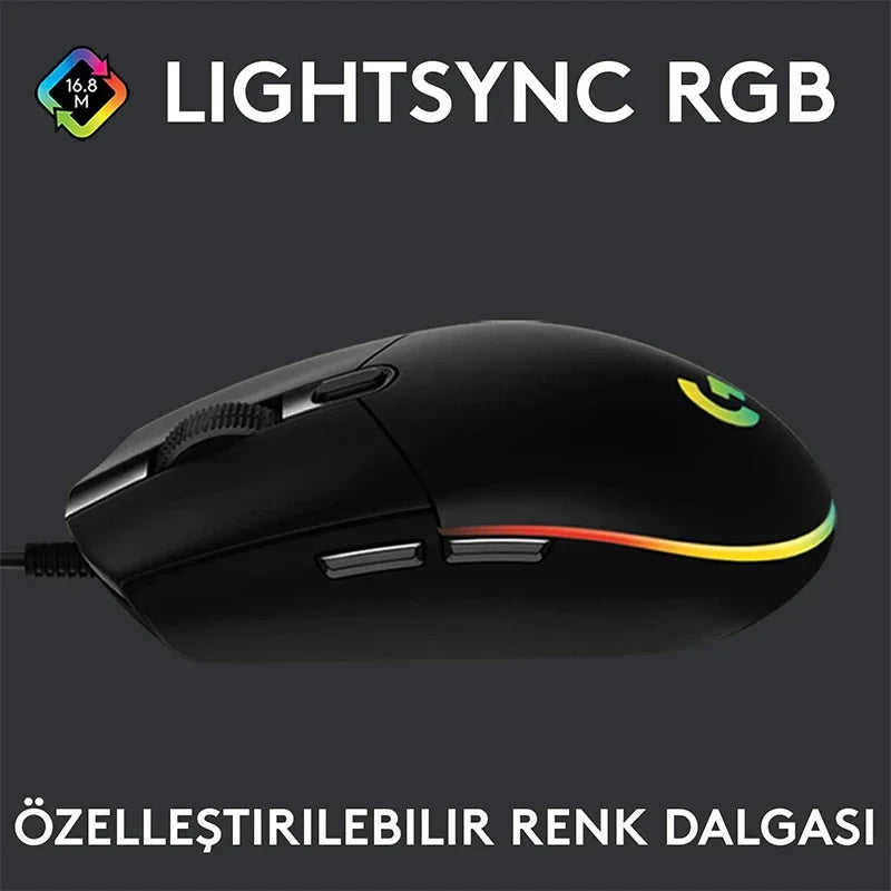 Logitech g102 mouse usb com fio mouse para jogos 8000 dpi tela de efeito óptico arco-íris para computador pc/mac e laptop