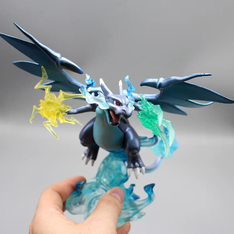 Pokémon Gk Super Charizard X Figura Anime, Pet Azul, Estátua Modelo Conversível Elfo, Decoração Desktop, Brinquedos de Aniversário para Crianças, 18cm