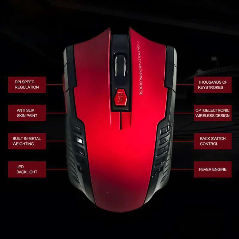 Mouse sem fio 2.4g, receptor usb, 6 botões, profissional, óptico, sem fio, usb, rolagem direita, para laptop, pc gamer