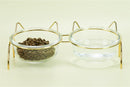 Sparkling Glass Cat Bowl With Elevated Metal Rack - Stylish And Functional Pet Feeder-2