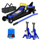 2 Ton Heavy Duty Low Profile Floor Jack - Quick Lift Single Piston Pump, 3.3"-15.2" Lifting Range, Includes 3t Jack Stand and Tire Repair Kit for Racing and Automotive Repair
