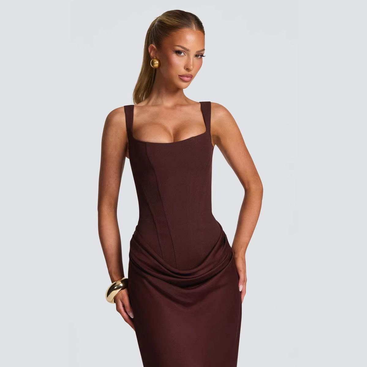Women's Strapless Sleeveless Sheath Maxi Dress