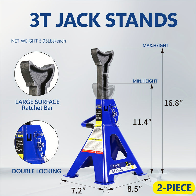 2 Ton Heavy Duty Low Profile Floor Jack - Quick Lift Single Piston Pump, 3.3"-15.2" Lifting Range, Includes 3t Jack Stand and Tire Repair Kit for Racing and Automotive Repair