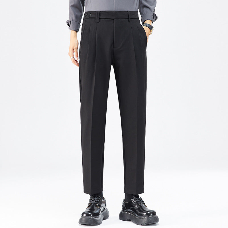 Button-waist Straight-leg Mens Casual Pants Korean-style Trendy