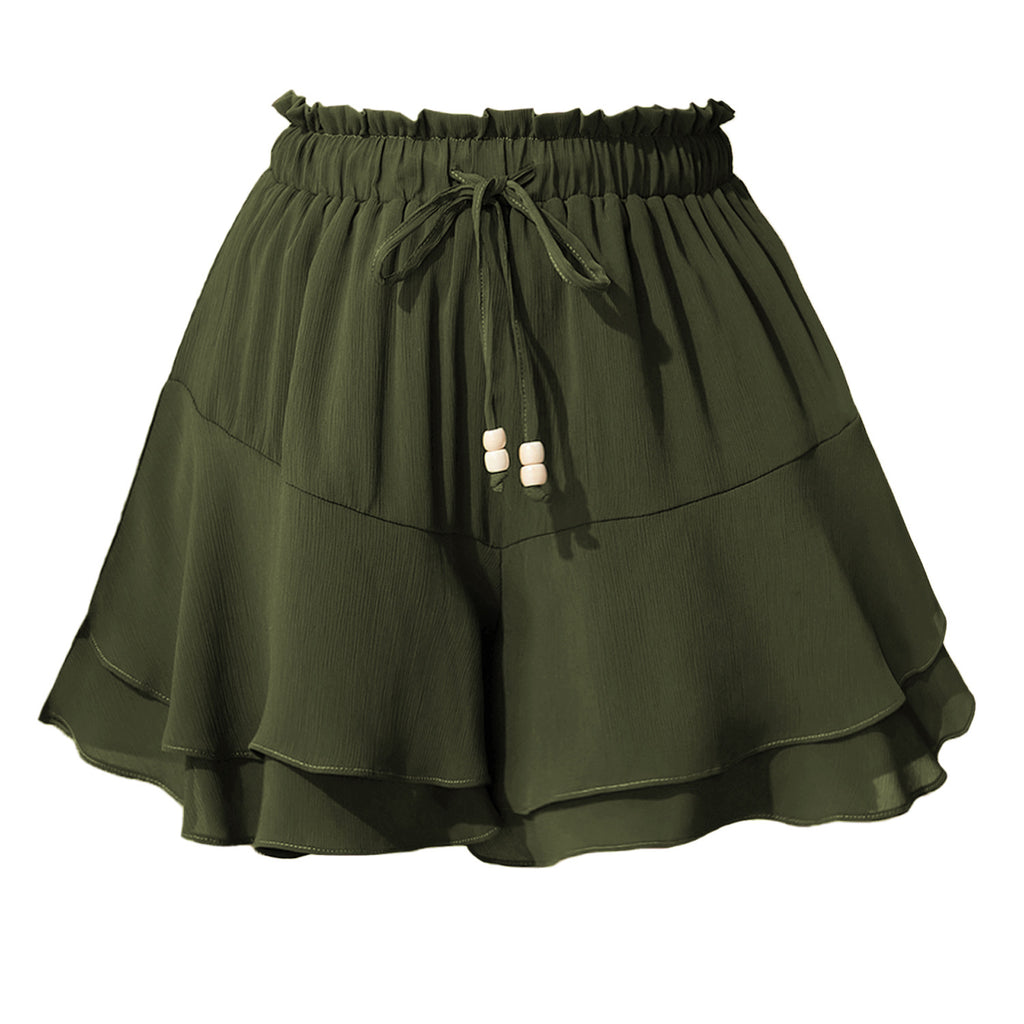 Double-layer Ruffled Skort With Elastic Waist And Adjustable Drawstring