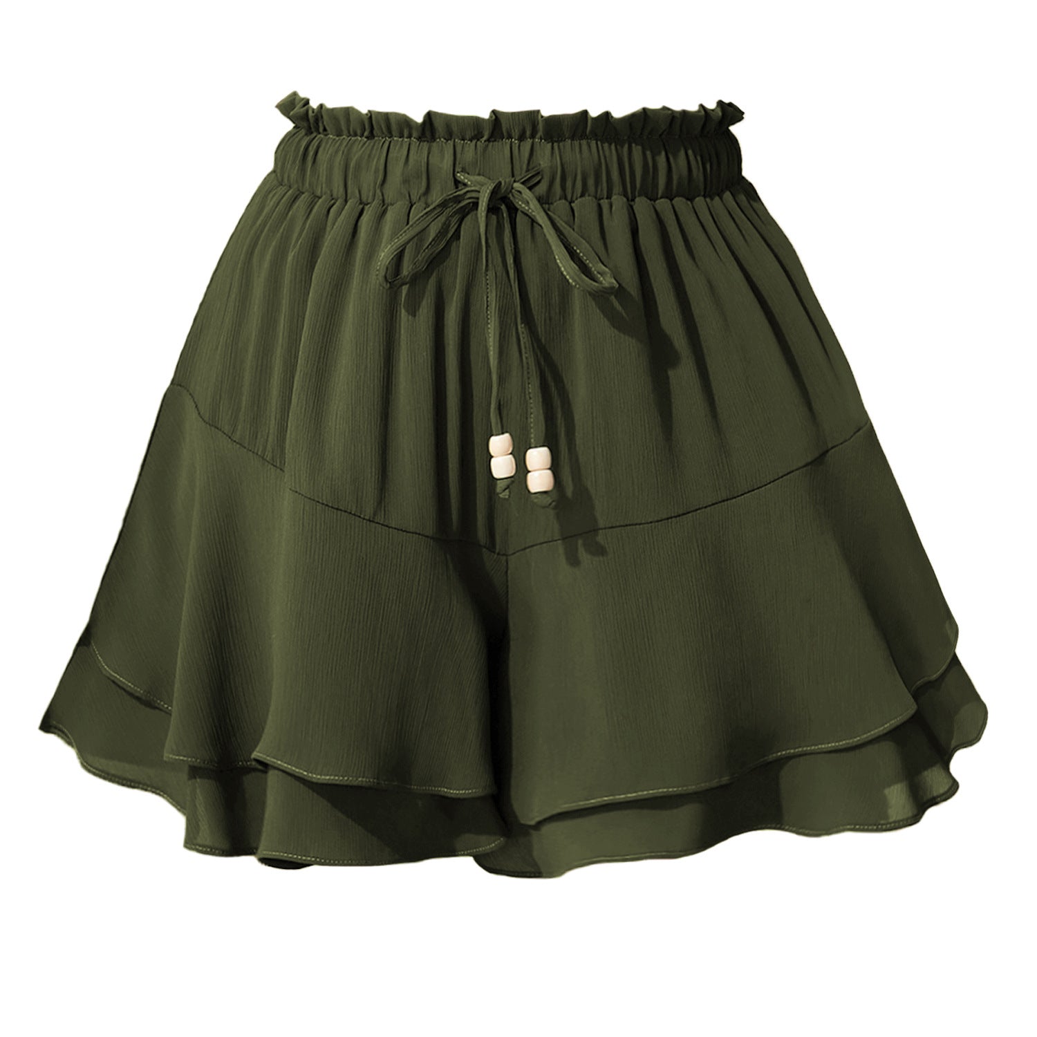Double-layer Ruffled Skort With Elastic Waist And Adjustable Drawstring