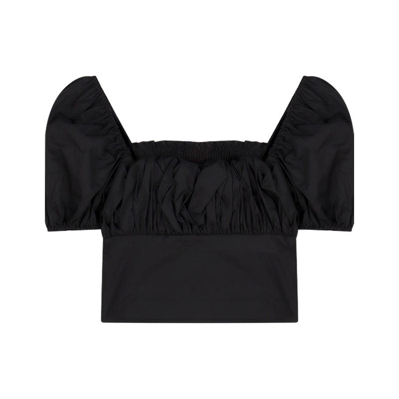 Women's Pure Desire Short Black Square Collar Short Sleeve Shirt