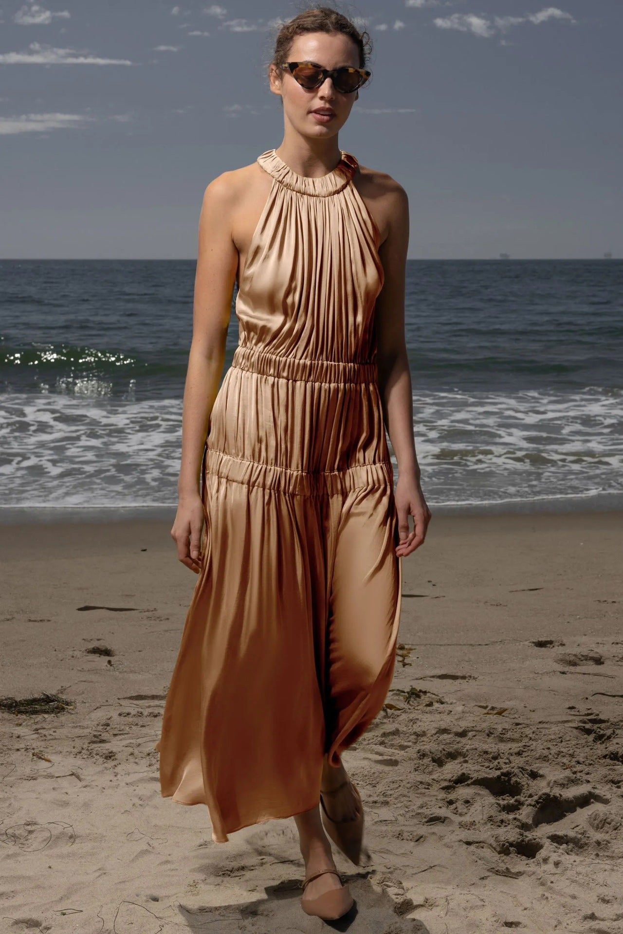 Womens Soft And Sweet Sleeveless Halterneck Casual Dress