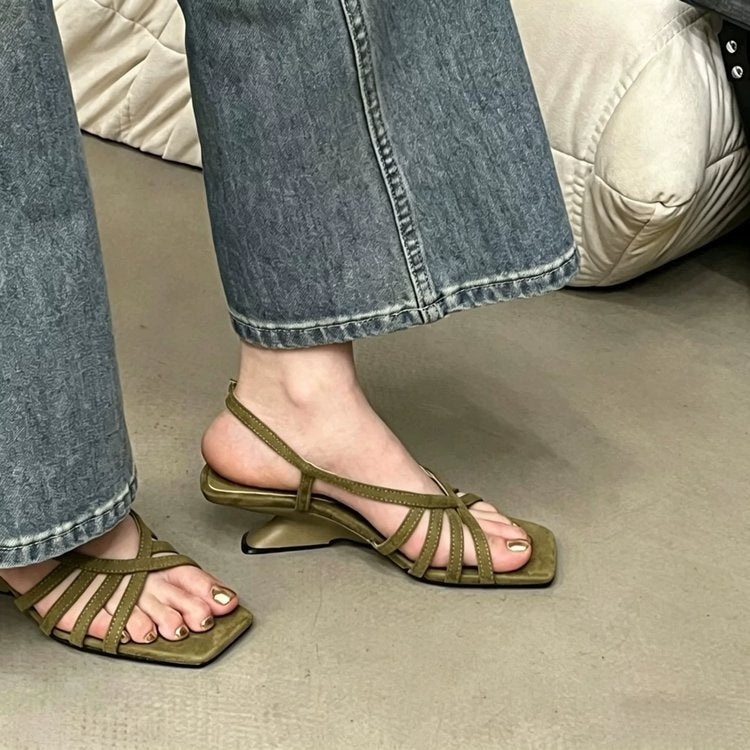 2026 New Arrival Wedge Suede Open Toe Sandals, French Fairy Style Roman Shoes For Women, Summer Beach Vacation Dress Matching Sandals