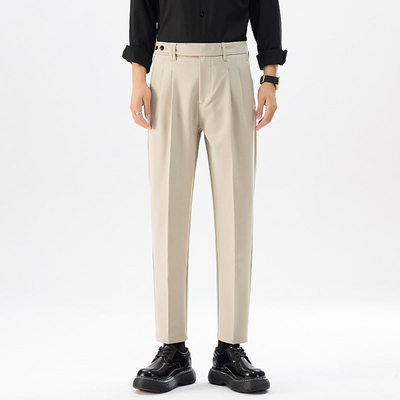 Button-waist Straight-leg Mens Casual Pants Korean-style Trendy