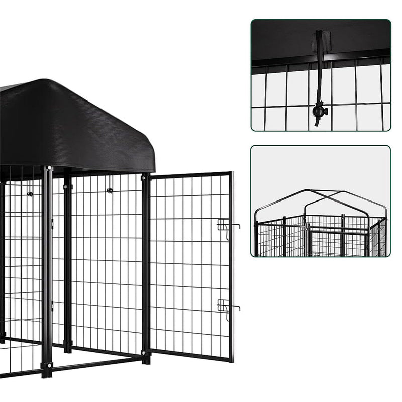 Canisa metalica de exterior pentru caini cu acoperis textil rezistent la UV-3