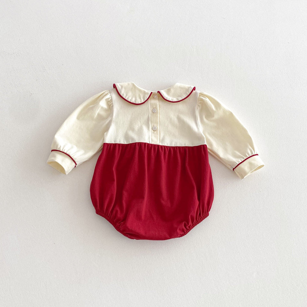 Spring New Arrival Baby Girls Cute Color Patchwork Long Sleeves Peter Pan Collar Onesies-1