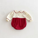 Spring New Arrival Baby Girls Cute Color Patchwork Long Sleeves Peter Pan Collar Onesies-1