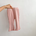 Baby Girl Solid Color Wooden Ear Design Soft Cotton Pants-1