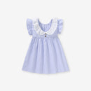 Spring And Summer Baby Girls Ruffle Collar Short Sleeves Striped Dress-1