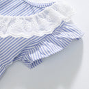 Spring And Summer Baby Girls Ruffle Collar Short Sleeves Striped Dress-3