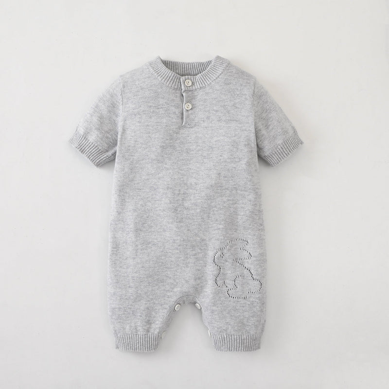 Baby Unisex 100% Cotton Knitting Romper With Hollow-Out Rabbit Design In Summer Outfit-3