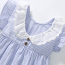 Spring And Summer Baby Girls Ruffle Collar Short Sleeves Striped Dress-4