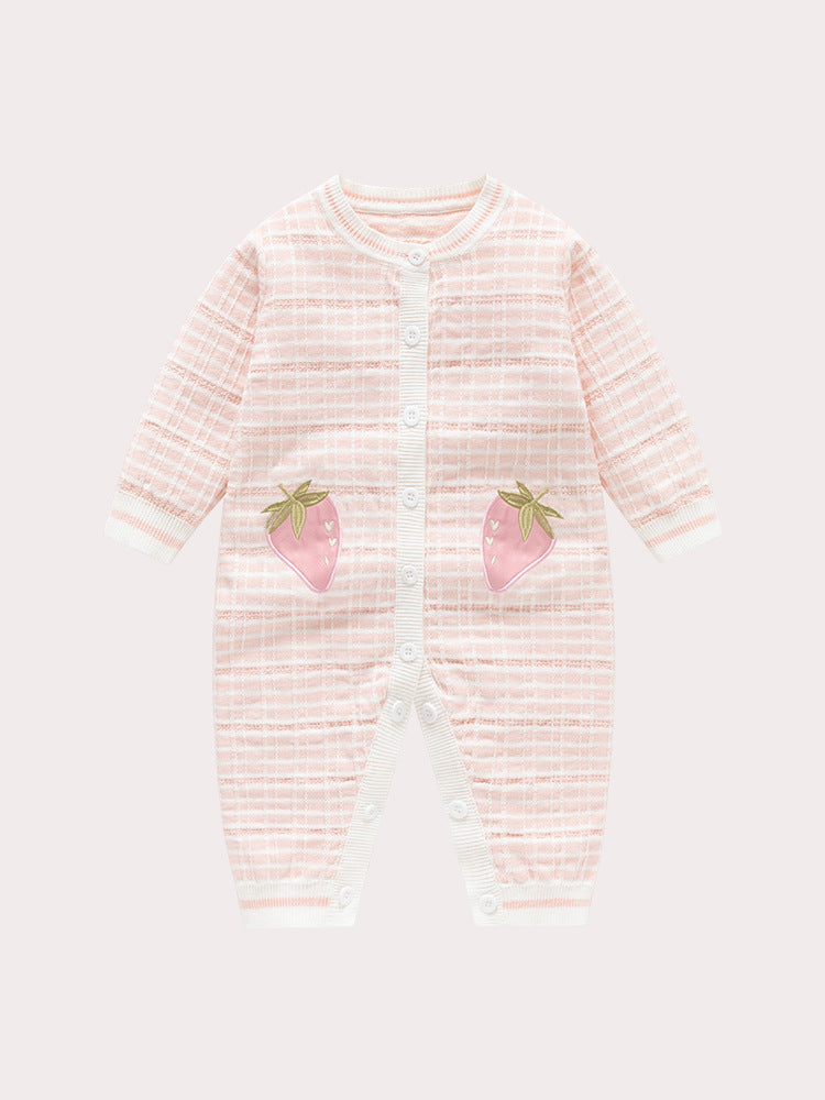 Autumn and Winter New Arrival Baby Girls Knitted Strawberry Pattern Rompers-3