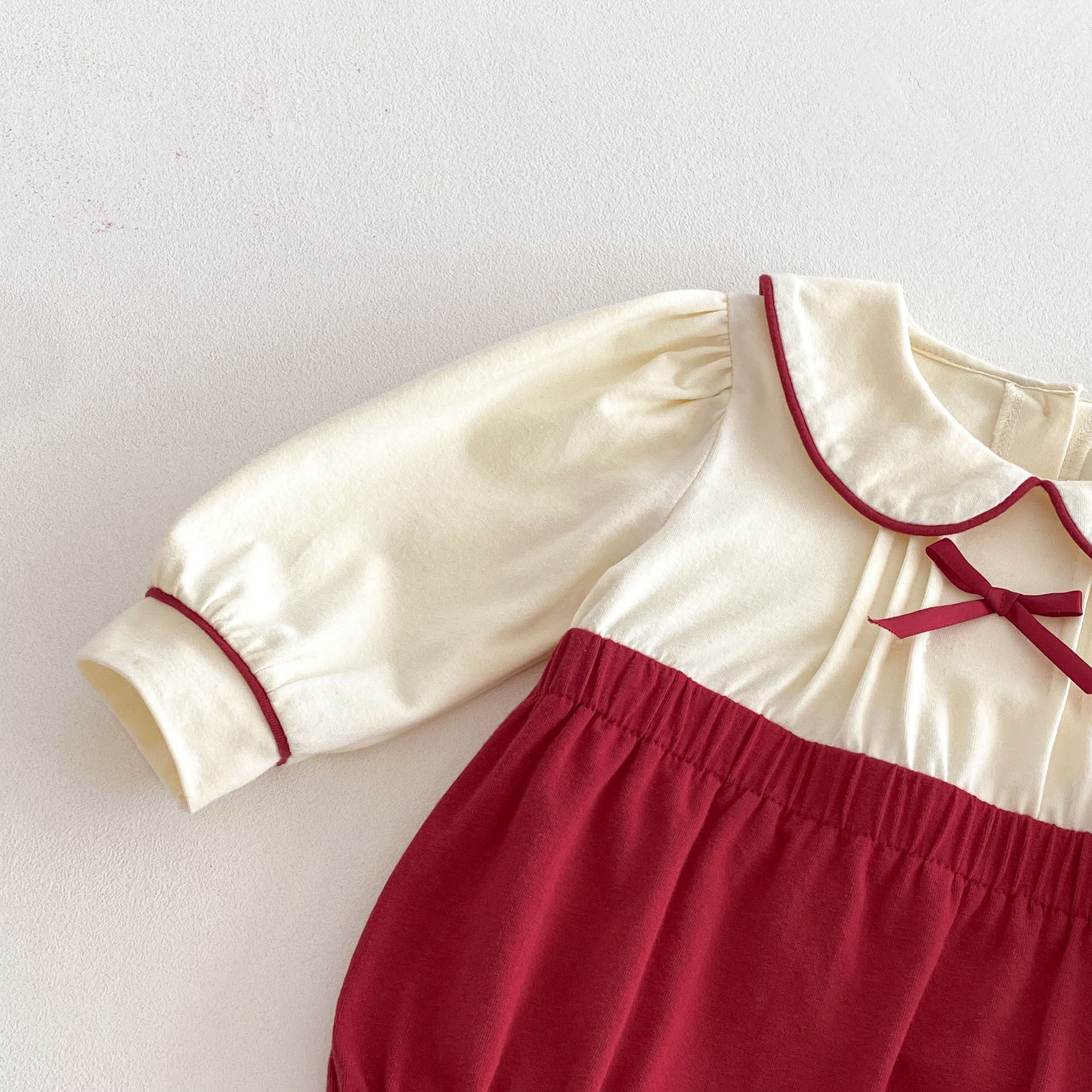 Spring New Arrival Baby Girls Cute Color Patchwork Long Sleeves Peter Pan Collar Onesies-3