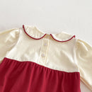 Spring New Arrival Baby Girls Cute Color Patchwork Long Sleeves Peter Pan Collar Onesies-4