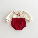 Spring New Arrival Baby Girls Cute Color Patchwork Long Sleeves Peter Pan Collar Onesies-5