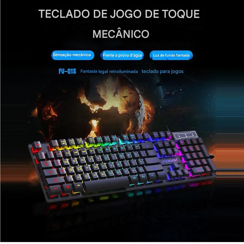 Conjunto Gamer Teclado e Mouse Mecânico RGB – Kebidumei